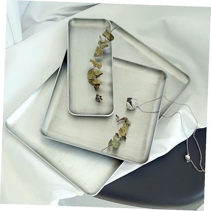 1pc Aluminum Food Serving Tray Vintage Style Storage Plate for Home Kitchen Cafe Restaurant Use Stylish Design for Buffets Events Silver