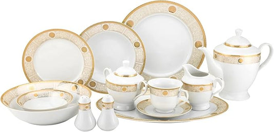 Euro Porcelain 57-pc Banquet Dinnerware Set, Luxury Bone China Tableware, Service for 8