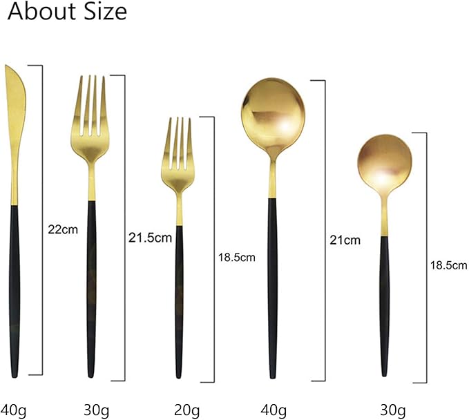 Gold Silverware Set JASHII 40 Pieces Matte Flatware Set 304 Stainless Steel Flat Cutlery Set for 8 Black Handle Forks Knife Spoons Set, Satin Finish Tableware Set for Home Restaurant Dishwasher Safe