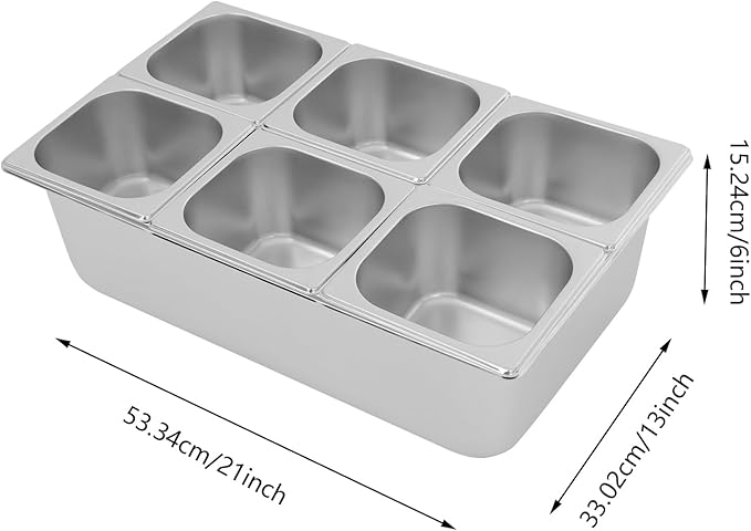 6 Compartment Fruit Pan, Stainless Steel 6 Pan Condiment Serving Container with Acrylic Lids for Fruits Spices Condiments Snacks Sauces