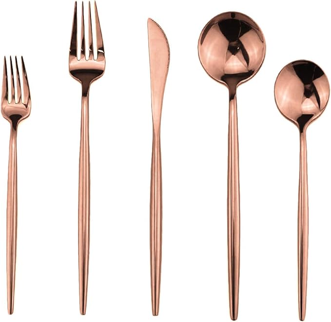 Portable Silverware Set - 20-Piece Flatware Cutlery Set - 18/10 Stainless Steel - Mirror Polishing Rose Gold - Travel Elegant Modern Utensils - Service for 4 Include Steak Knife Dinner Fork Spoon