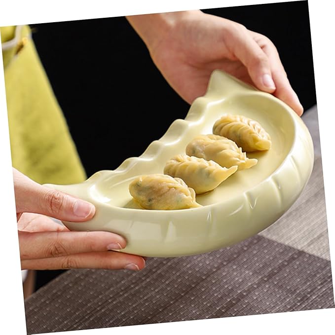 Zerodeko Dumpling Shaped Ceramic Plate Creative Dinnerware for Appetizers Snacks Microwave Dishwasher Safe Capacity for Family Gatherings Versatile Serving Tray