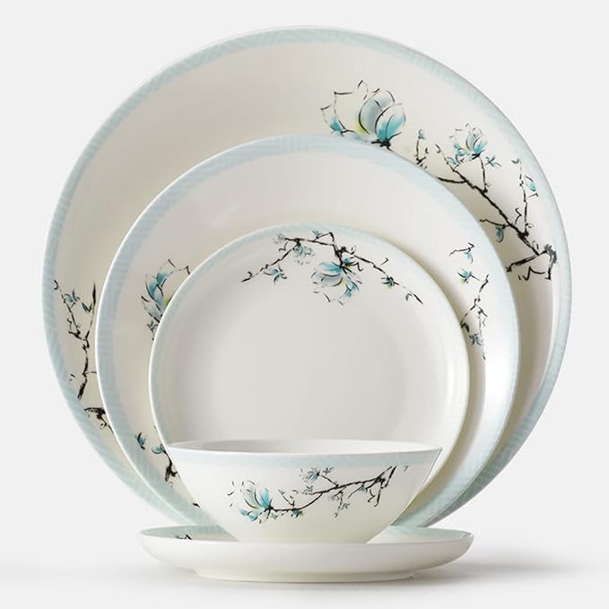 Elegant Bone China Dinnerware Set Service for 4/6/8 People Porcelain Dinnerware Sets Ceramic Dinner Sets with Dishes/Plate/Bowl Lead-Free Tableware Dishwasher & Microwave Safe 48 P (Color : Wh