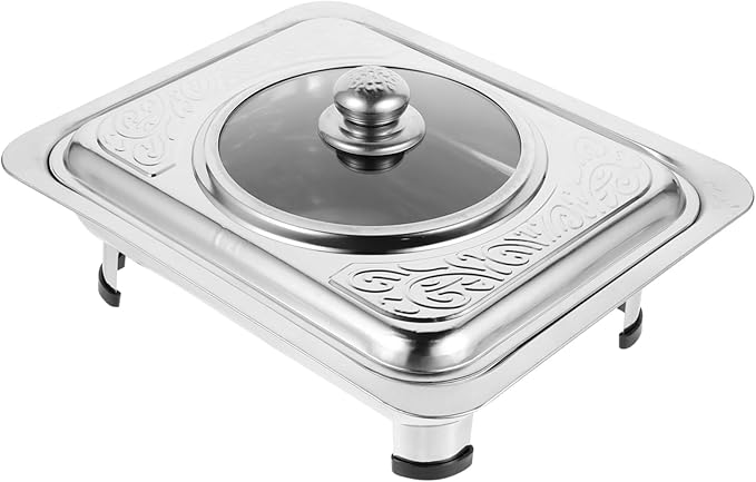 Amosfun Stainless Steel Dinner Plate Serving Tray Rounded Corners Easy Clean Design Flat Square Snack Tray for Party