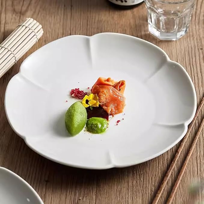 SONGCHAO Party Supplies Creative Lace Dish White Ceramic Dinner Plate Restaurant Hotel Salad Plate Appetizer Plate Commercial Tableware Party Plates (Color : 9.8in)