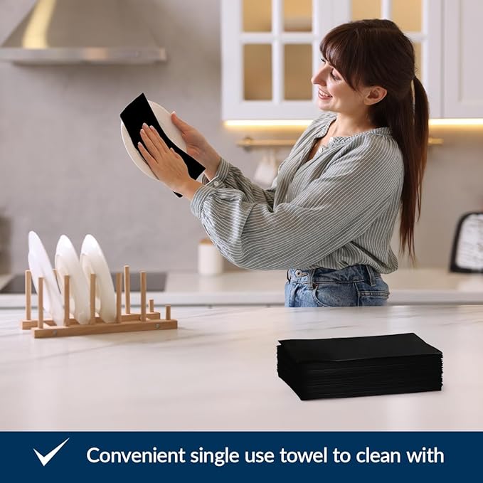 PAW - 50-Pack Disposable Black Linen-Feel Guest Towels 8" x 4" Folded, European Quality Hand Towels, Elegant Dinner Napkins for Special Occasions - Wedding, Birthday, Holiday, Bridal Shower