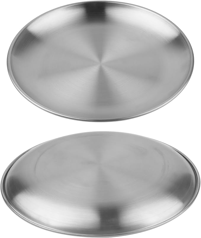 MOUYAT 6 PCS 10 Inch Stainless Steel Plate, 26cm Round Dinner Metal Plates, Metal Salad Steak Plates Reusable Dinner Dish for Eating Serving Camping Outdoor BBQ Home Kitchen, Frosted Silver