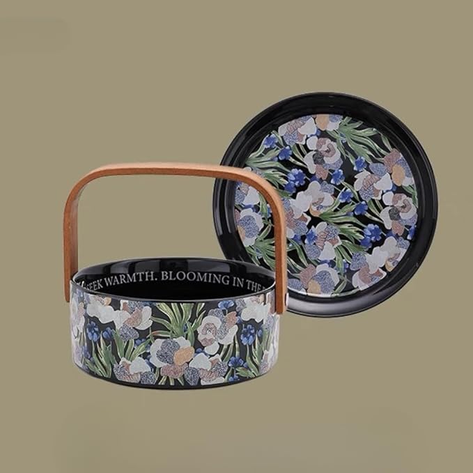 Fruit Bowl Dessert Plate Handmade Flower and Bird Pattern Round Ceramic Tableware Set (Black - two pieces)