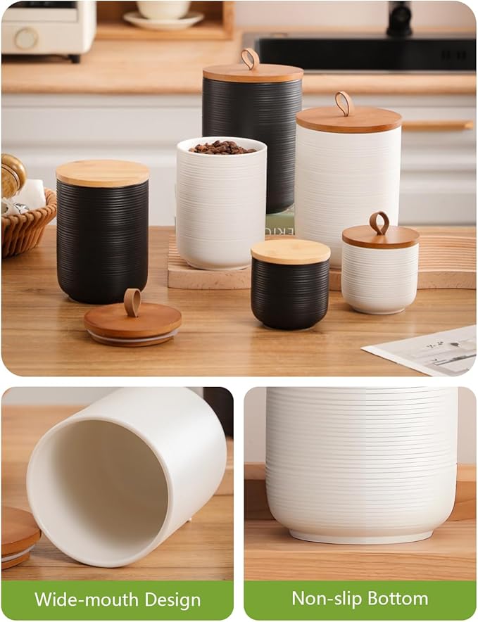 Ceramic Canister with Airtight Seal Lid, Kitchen Canisters for Countertop, White Food Storage Jar for Flour, Coffee Bean, Sugar, Tea, Spices and More, Home Decor (260ml/8.79oz)