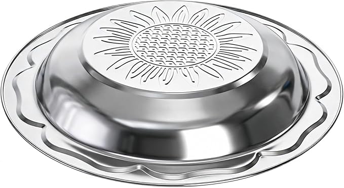 ZEAYEA 8 Pack Stainless Steel Round Tray, 11.8 Inch Metal Bar Serving Tray with Sunflower Pattern, Silver Decorative Display Serving Platter for Coffee Table, Party, Home, Ottoman