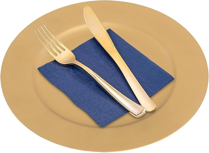 Gold Plastic Charger Plates Set of 100, 13” Reusable Party Chargers for Dinner Plates, Elegant Round Service Plate Chargers Bulk Decorative for Wedding, Catering Table Decor