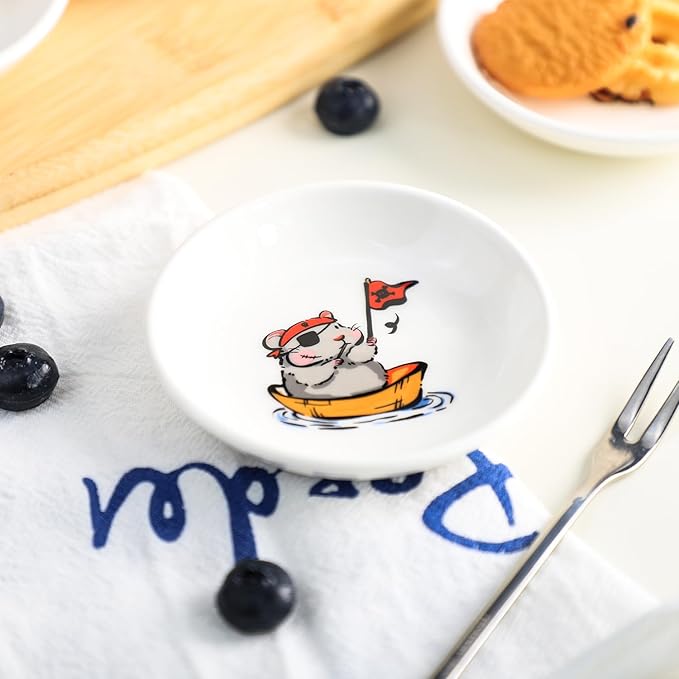 SOCOSY Super Cute Cartoon Animals Ceramic Sauce Dishes, Seasoning Dishes, Little Cat Dog Bird Feeding Bowls, Sushi Soy Dipping Bowls, Appetizer Plates, Dessert Plates-Busy Hamster-3.5 Inch