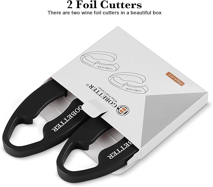 GOBETTER 2 Pcs Wine Foil Cutter Magnetic Design, 4 Stainless Blades Foil Remover Wine Bottles Opener Accessory, Removes Foil Top Effortlessly for Wine Lovers, Black