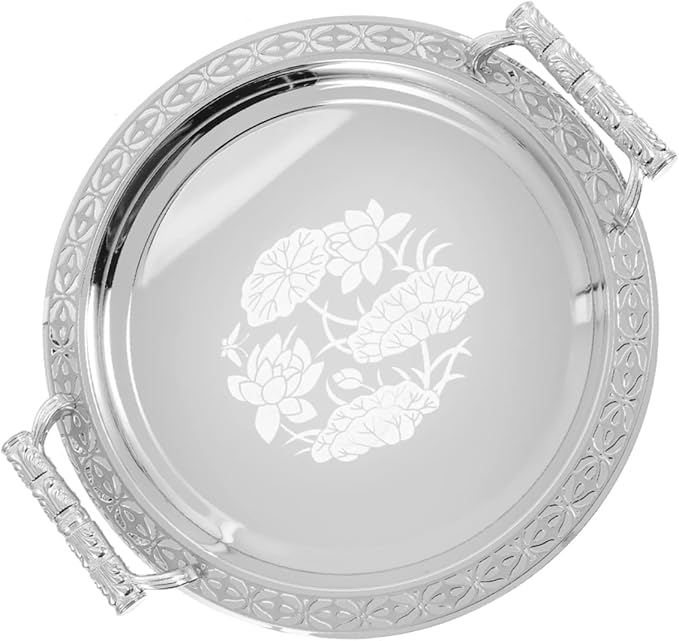 Zerodeko Round Pattern Serving Tray European Style Fruit Holder for Hotels Restaurants and Buffets Decorative Dessert and Storage Dish for Fruits Snacks and Jewelry