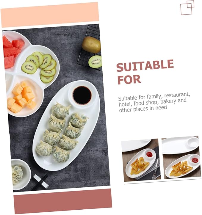 Amosfun Decorative Ceramic Appetizer Plate Divided Food Serving Tray for Dips Snacks and Sushi for Home Restaurant and Parties Easy to Clean and Dishwasher Safe