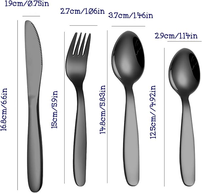 Stainless Steel Customized Rainbow Kids Silverware 2/3/4 Pieces Set,Engraving Name Knife Forks Spoon Set,Personalized Children's name tableware, Customized Flatware Set Black