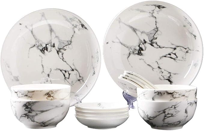 Dinner Plates,Fine Dinnerware Set,14 Pieces Marble Pattern Dinner Set White Grey Ceramic Tableware