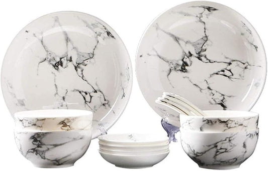 Dinner Plates,Fine Dinnerware Set,14 Pieces Marble Pattern Dinner Set White Grey Ceramic Tableware
