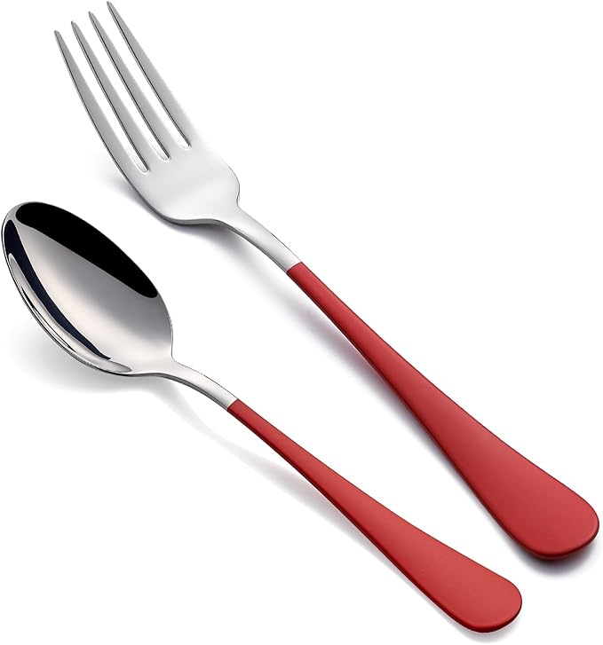 24piece Red Forks and Spoons Silverware Set,Red Handle Silverware 18/0 Stainless Steel Flatware Bulk Forksand Spoons Dessert Forks and Table Spoon Set of 24 Dishwasher Safe