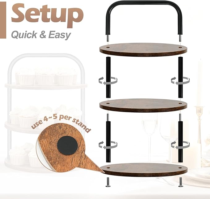 2PCS Wooden Cupcake Stand for 100 Cupcakes - 3-Tier Large Round Dessert Table Display Set with Cupcake Tower, Tiered Tray,Cake Tray and Serving Tray for Wedding, Party, Anniversary, Farmhouse Decor
