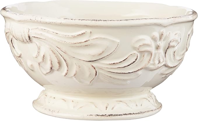 Firenze Ivory 16-Piece Ceramic Dinnerware Set, Service for 4 – Embossed Plates, Mugs & Bowls in Elegant Vintage White – Classic Everyday Dining Set for Rustic & Formal Tablescapes
