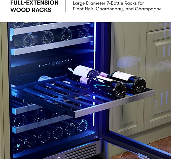 Zephyr Presrv 24" Wine Fridge Dual Zone Under Counter - Countertop Mini Wine Cooler Cellars Small Cabinet Wine Refrigerator Home Bar Chiller Freestanding with Glass Door, 45 Bottles 750ml