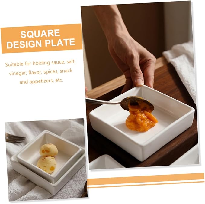 PRETYZOOM 2Pcs Ceramic Square Dessert Bowls for Sauce Snacks Pudding and Appetizers Kitchen Storage Plates for Home Restaurant Buffet and Hot Pot Use