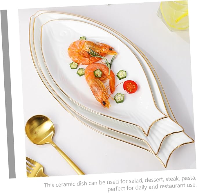 LIFKOME Ceramic Fish Plate Elegant Fish Shaped Food Serving Tray Rimmed Design for Appetizers Sushi Fruits for Parties and Banquets