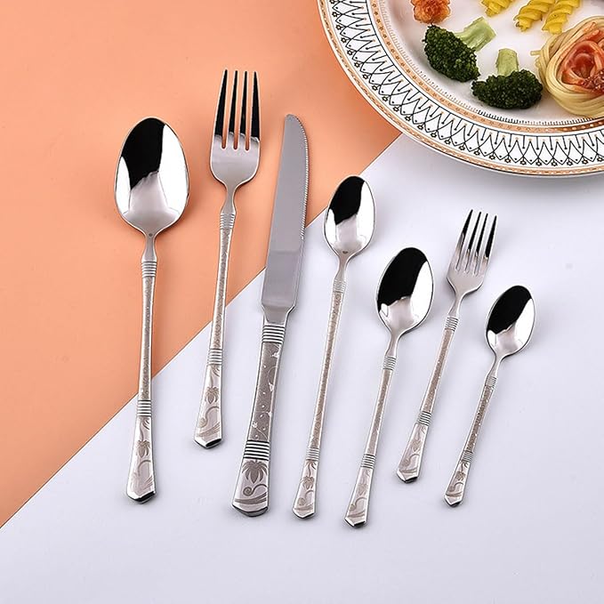 Deluxe 70 Piece Silverware Set for 10 Stainless Steel Flatware Set with Knife/Fork/Spoon,Cutlery Set for Home and Kitchen,Utensil Set with Dishwasher Safe，Gift Package for Wedding Housewarming