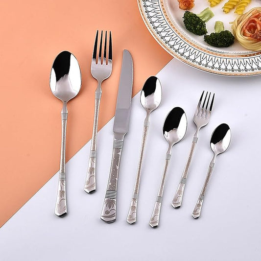 Deluxe 84 Piece Silverware Set for 4 Stainless Steel Flatware Set with Knife/Fork/Spoon,Cutlery Set for Home and Kitchen,Utensil Set with Dishwasher Safe，Gift Package for Wedding Housewarming