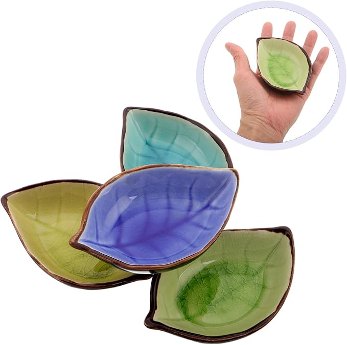 4pcs Elegant Crackle Glaze Ceramic Plates Small Bowls for Side Dishes Appetizers Desserts Sushi Sauce Dishes
