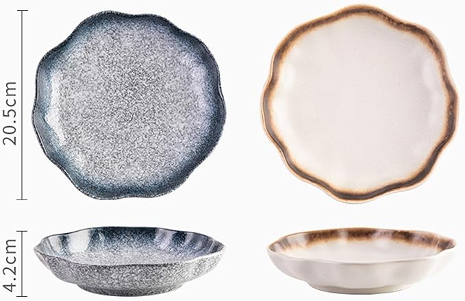 SONGCHAO Party Supplies 8-inch Vintage Plate Household Dish Salad Plate Ceramic Tableware Deep Plate Irregular Dinner Plate Kitchen Fruit Tray Party Plates (Color : B)