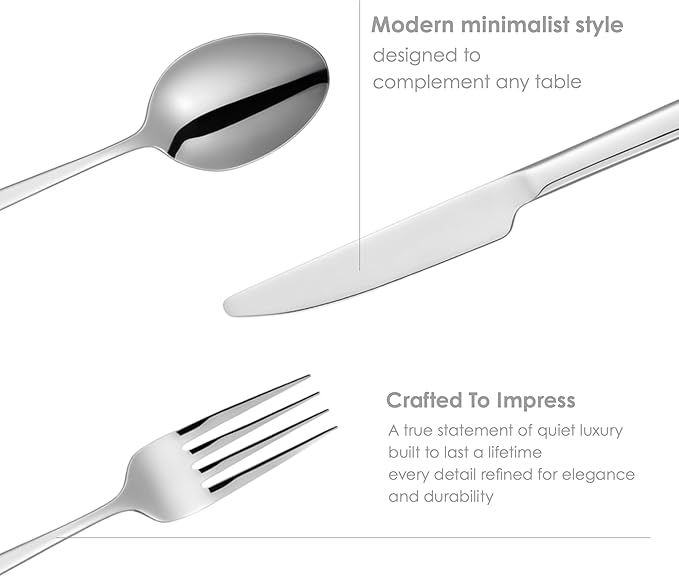 Oxford Silverware Set, 30 Piece Silver Flatware Set Cutlery Polished Stainless Steel, Service for 6, for Kitchen, Home, Wedding, Party, Dishwasher Safe