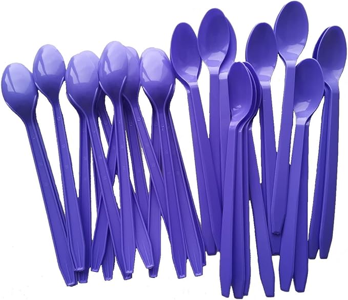Gmark 50pc 7.5" Extra Long Plastic Purple Spoons, Ice Cream Spoons Dessert Spoons GM1119