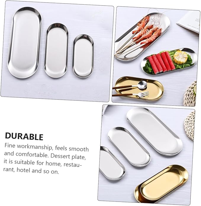 Garneck 2pcs Polished Stainless Steel Trays Serve As Decorative Serving Trays Jewelry Display and Food Storage for Kitchen Tabletop