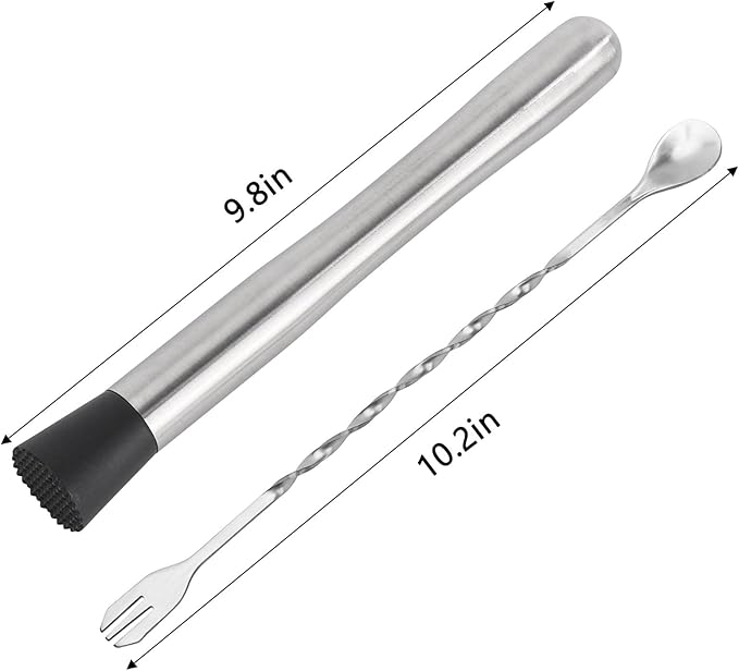 Muddlers for Cocktail Mixing Spoon Set of 10, 9.8 Inch Muddlers 304 Stainless Steel Fruit Crusher Mixing Spoon Ice Crusher for Bar Party and Home