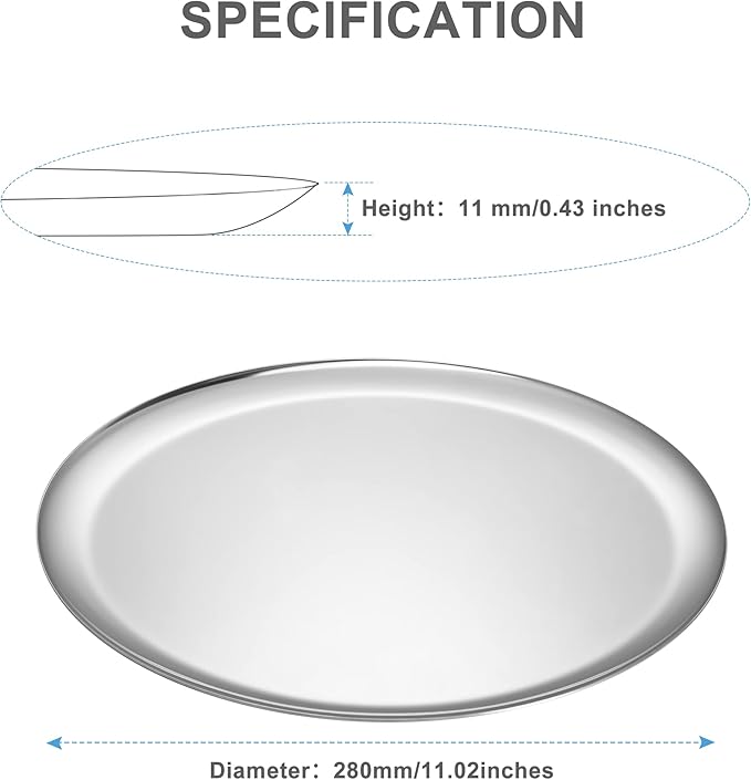 Silver Round Stainless Steel Tray Decor for Coffee Table Living Room,Bathroom Accessory Vanity Tray,Jewelry Dish Aesthetic,Perfume Makeup Tray,Serving Platter,Display Tray.Diameter28cm.2Piece