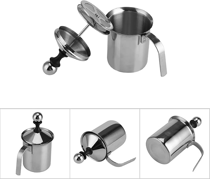 Frabosk 400ML 800ML Stainless Steel Manual Milk Frother Double Mesh Coffee Foamer Creamer Blender Whisker Manual Milk Frother (400ml)