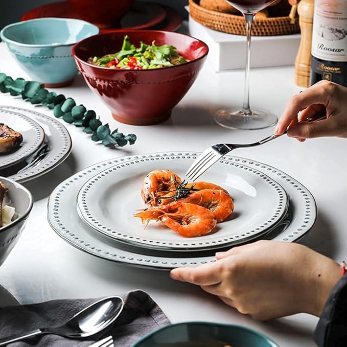 Dining Plate Set 14 Pcs Dinnerware Sets Creative Porcelain Tableware Set with Plates and Bowls Three-Colors Ceramic Dinner Set for Home Kitchen