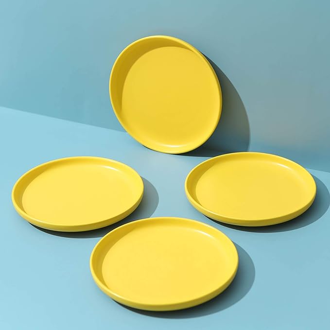 Matte Ceramic Appetizer Plates 6 Inch,Small Mini Dessert Plates Set of 4,Microwave and Oven Safe Snack,Bread,Butter Dessert,Pie,Cake Plates Cat Dishes(6 inch, Yellow)
