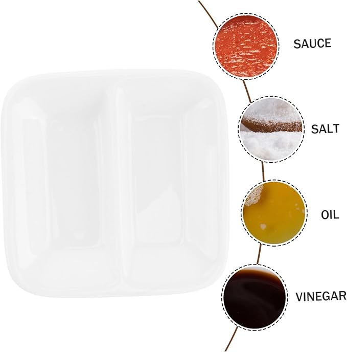 PRETYZOOM 2pcs Pure White Ceramic Appetizer Serving Tray Compartments for Soy Sauce and Dipping Sauces Versatile Snack Dish for Everyday Use and Gatherings