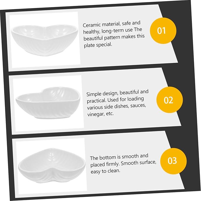 Cabilock 4pcs Heart-shaped Ceramic Sauce Dish White Serving Platters for Charcuterie Seasonings Condiments Practical Seasoning Plates Ceramic Appetizer Plates Sauce Dishes