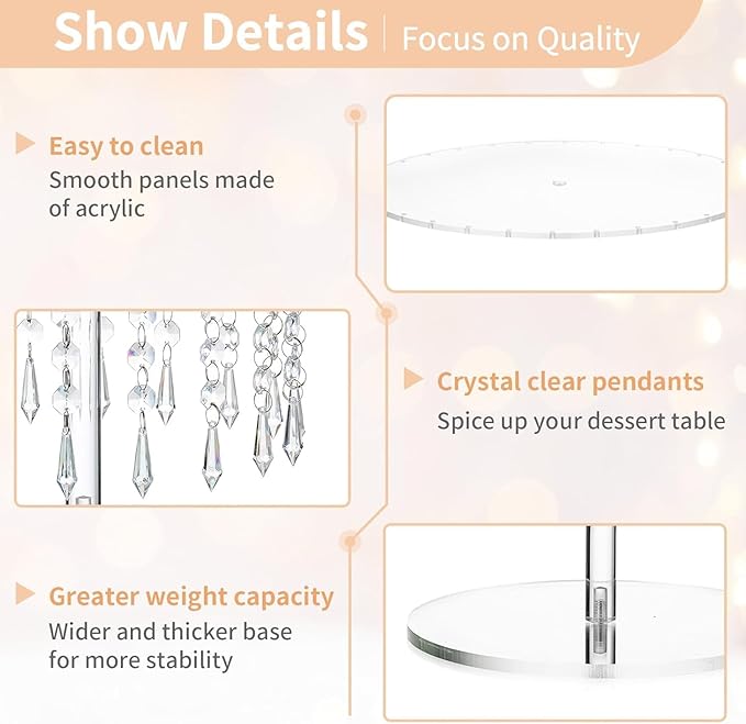 Acrylic Cake Stand, Round Crystal Cake Stands, Crystal Cake Holder Cupcakes Serving Plate for Wedding Birthday Party Table Decoration (Middle)