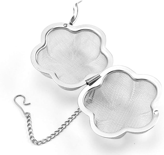 Mayata 2pcs Stainless steel fine mesh seasoning ball kitchen soup spice stew filter kitchen tool metal tea bag tea ball (2pcs Flower Shape),Silver,6cm