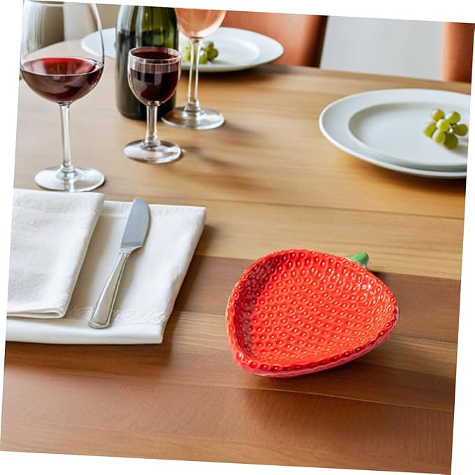 Zerodeko Strawberry Shaped Ceramic Appetizer Plates Charming Porcelain Snack Dish for Sushi Pastries and Desserts Compact and Portable for Home Gatherings and Outdoor Picnics