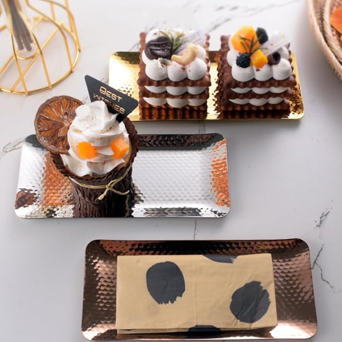 Towel Hammered Trays Stainless Steel Multi Purpose Dishwasher Dessert Tray Plate for Home Restaurant Hammered Appearance (Silver)
