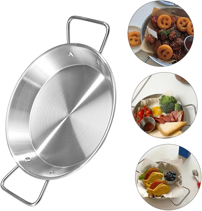Stainless Steel Double Handle Serving Tray 32cm Snack Plate for Afternoon Tea Picnic Food and Dried Fruits Silver Color Anti-Scalding Design