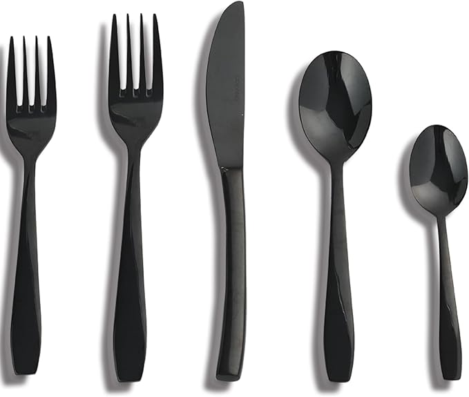 Black 40 Piece Silverware Set,Stainless Steel Flatware Set for 8,18/0 Rust-Proof Cutlery Set with Forks & Spoons,Mirror Polished Dishwasher Safe - Heavy Duty Tableware for Home & Dining