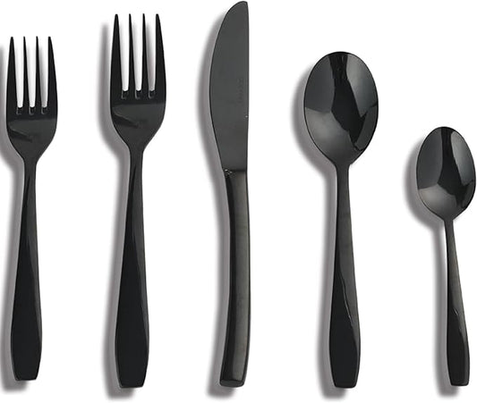 Black 40 Piece Silverware Set,Stainless Steel Flatware Set for 8,18/0 Rust-Proof Cutlery Set with Forks & Spoons,Mirror Polished Dishwasher Safe - Heavy Duty Tableware for Home & Dining