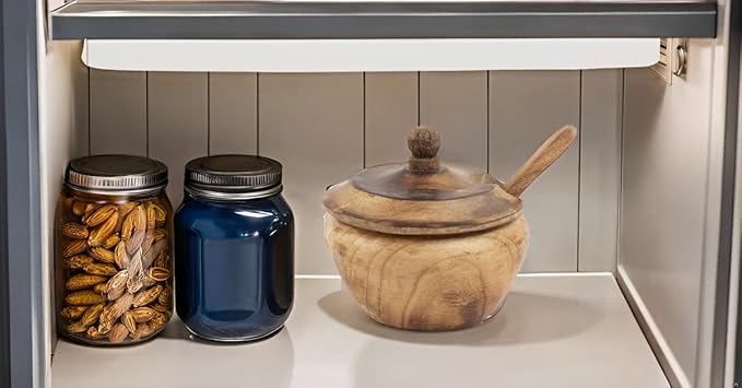 Decorative Rustic Wooden Sugar Bowl & Spoon With Lid Wide Mouth Candy Treat Jar Spice Jar Holder Condiment Nuts Serving Bowl Pot Salt Spice Herb Loose Leaf Tea Storage Container Novelty Home & Kitchen